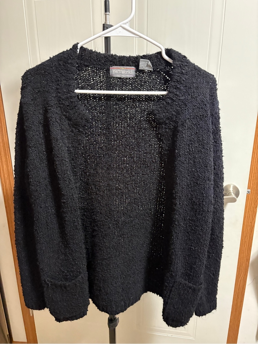 YarnWorks Women's Black Open Cardigan with Front Pockets